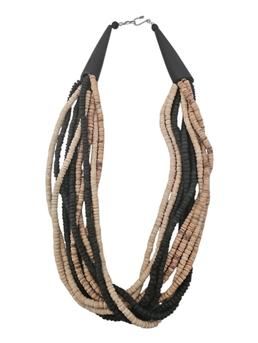 Layered Black and Beige Beaded Statement Necklace